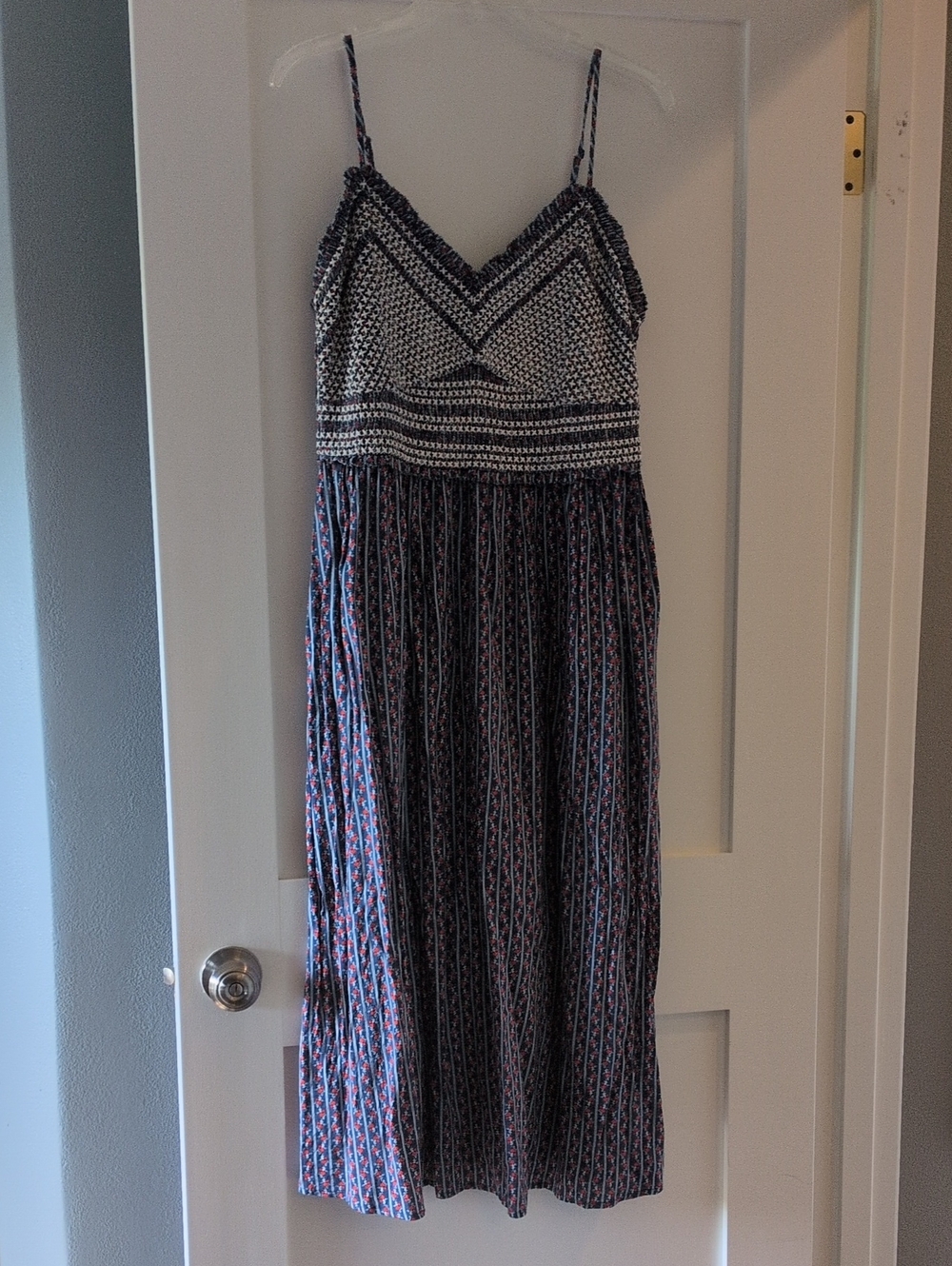Old Navy Navy & Red Smocked Bodice Dress